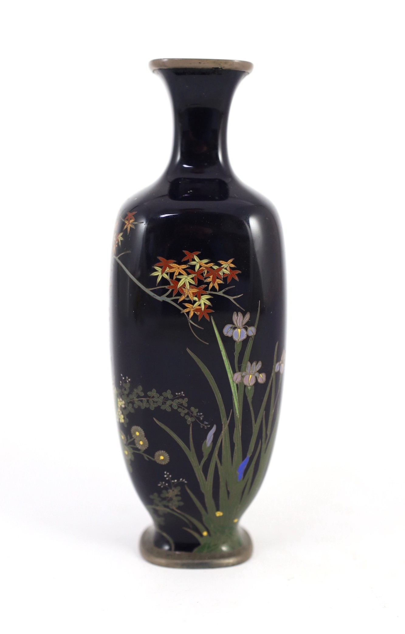 A Japanese silver wire cloisonné enamel vase, Meiji period, manner of Hayashi Kodenji, 15cm high